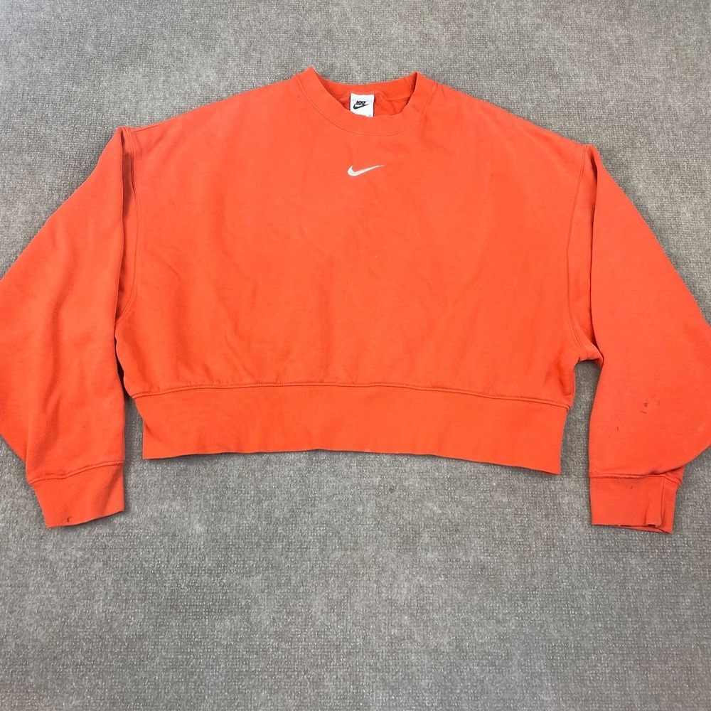 Nike Cropped Sweatshirt Womens XS Orange Swoosh Logo Long Sleeve Fleece Lined